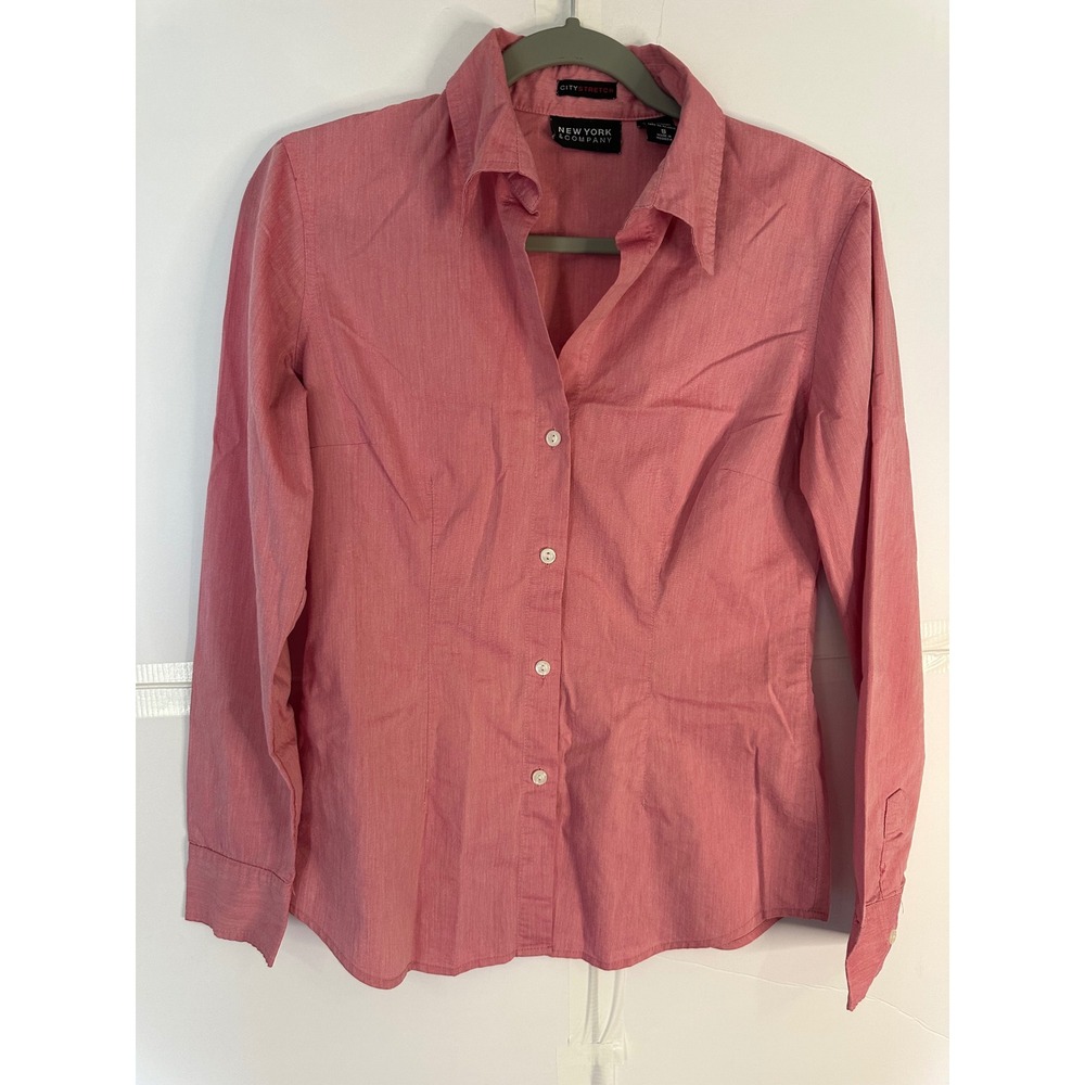 New York & Company City Stretch‎ Button Down Shirt Fitted Pink Small